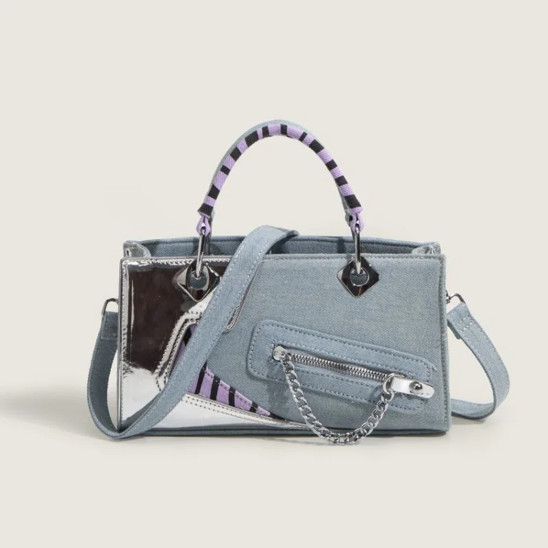 

Elegant Shoulder Bag Vintage Patchwork Denim Fabric Handbag Korean Style Fashion Designer Luxury Chain Crossbody Bag