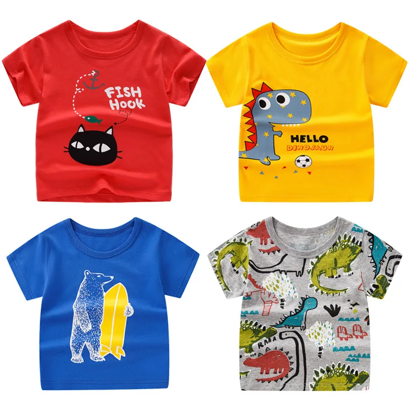 

Children's Short Sleeve T-shirt Pure Cotton Summer Children's Casual Jacket Small and Medium Virgin Boy Cartoon T-shirt