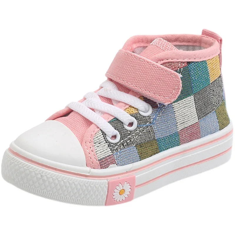 

Children Canvas Shoes 2022 Spring Fashion Kids Britain Breathable Assorted Casual Girls High-top Lattice Sneaker