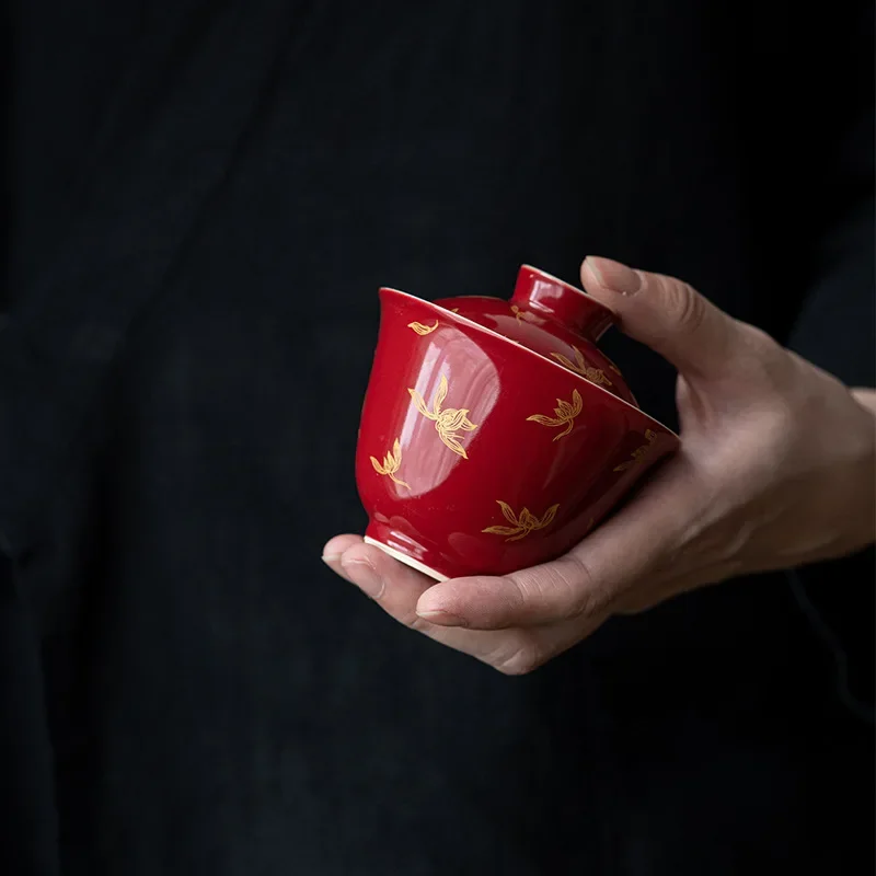 Позолоченная красная Осенняя Орхидея Gaiwan от Lang Hong позолоченная наклейка чаша