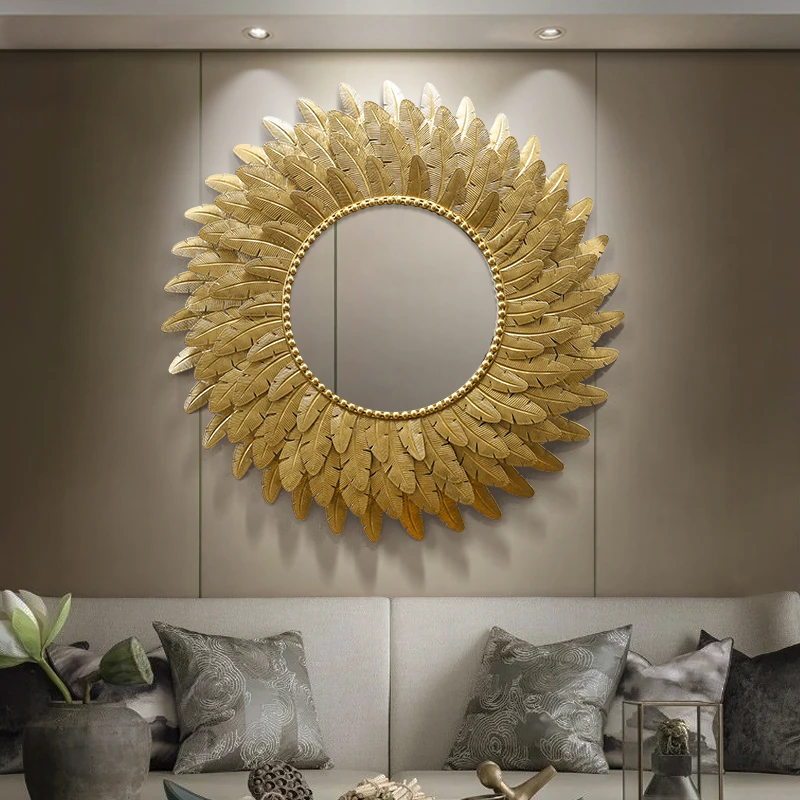 

Золотое большое декоративное зеркало для макияжа, настенное круглое зеркало для ванной комнаты, необычное эстетическое зеркало для душа, д...