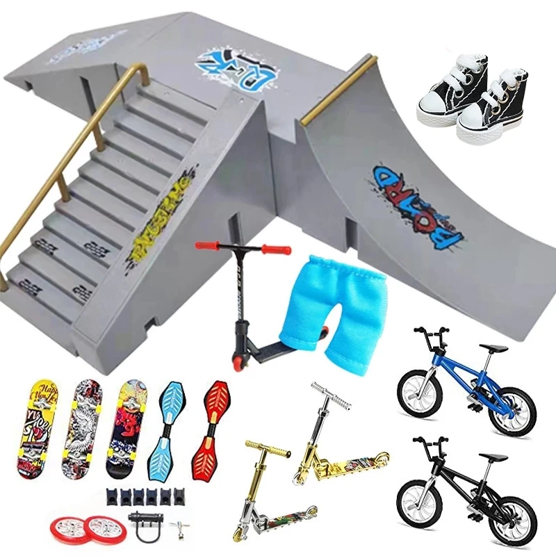 

New Finger Scooter Two Wheel Mini Skateboards Ramp Parts Sets Finger Fingertip Bikes Fingerboard Skate Deck Novelty Toys