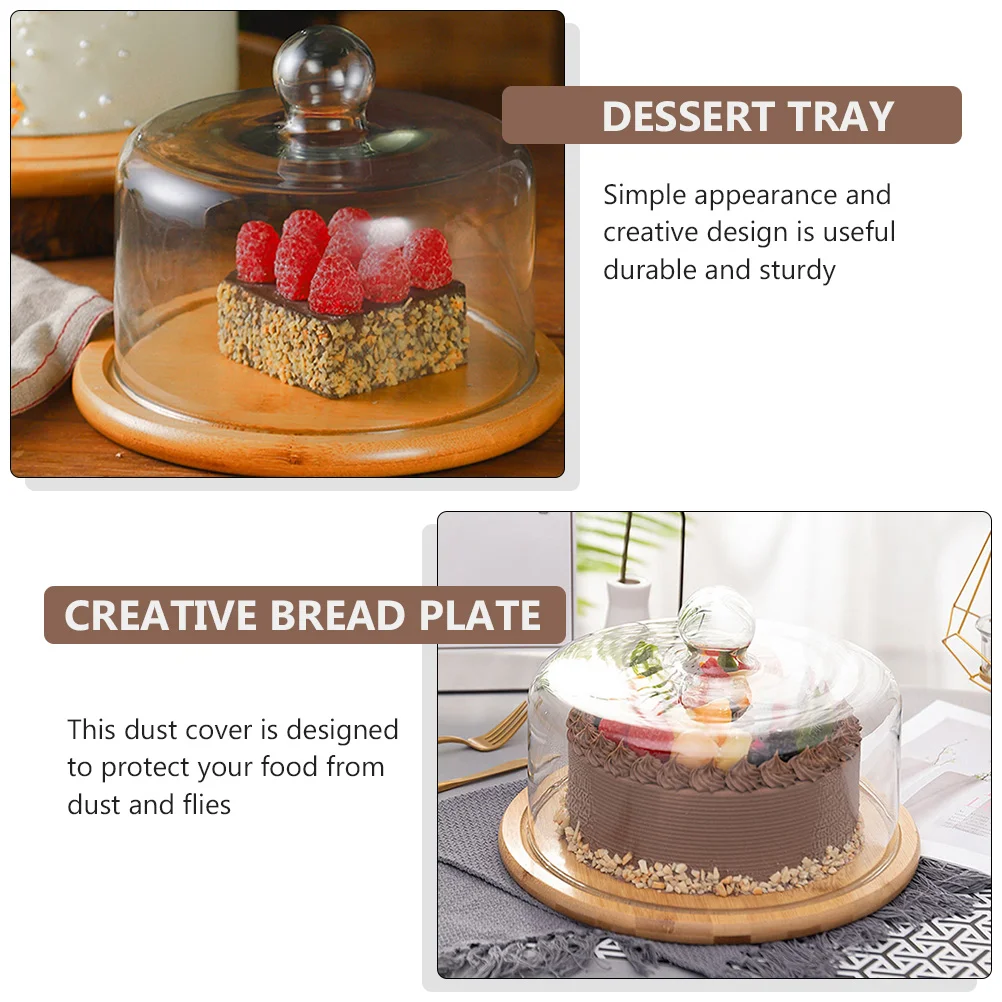 

Cake Dome Cover Stand Dessert Plate Display Wood Cupcake Platter Serving Lid Cloche Server Clear Wooden Tray Bell Holder Cheese