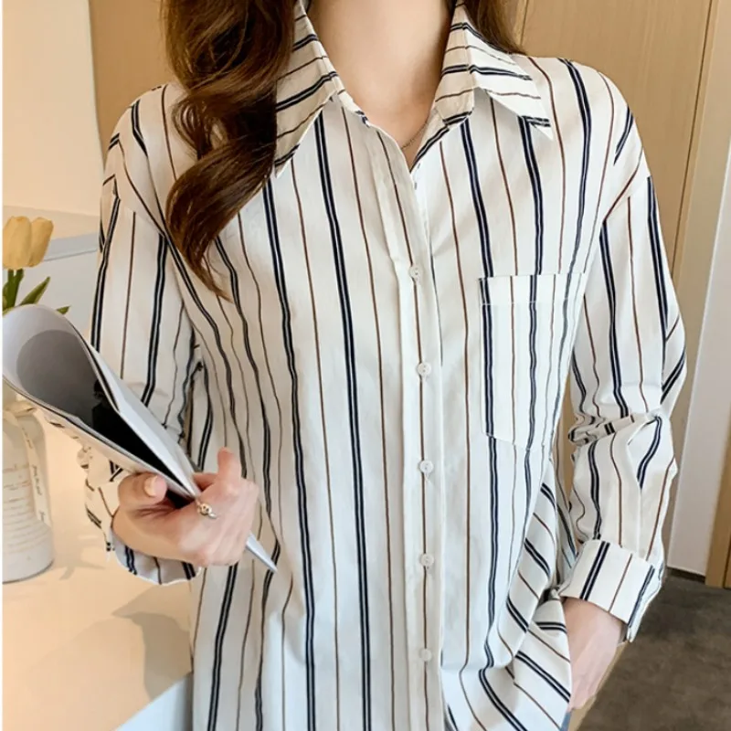 

Fashion Women Shirts Polo-Neck Solid Women Tops 2023 Autumn Pockets Satin Long Sleeve Top Button Blouse Basic OL Female Clothing