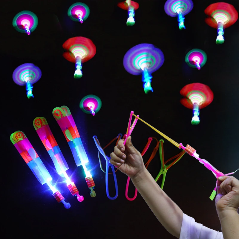 

1/3/5/10pcs Amazing Light Toy Arrow Rocket Helicopter Flying Toy LED Light Toys Party Fun Gift Rubber Band Catapult PartyLights