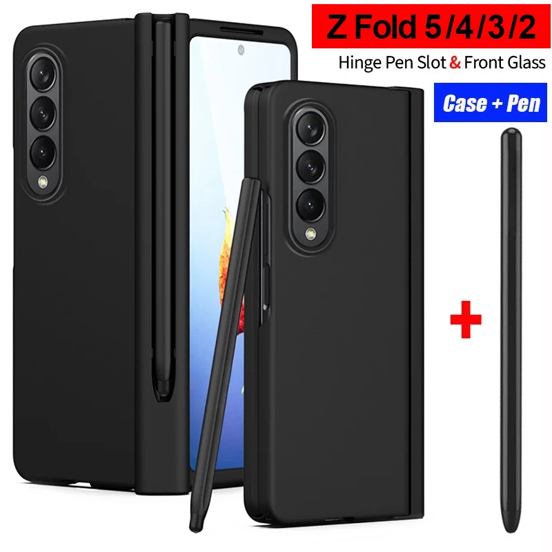 

with Pen For Samsung Galaxy Z Fold 5 4 3 2 Case Hinge Touch Pen Slot Screen Glass Capa For Galaxy Z Fold 2 3 4 5 Fold4 5G Cover