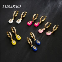 flscdyed high quality aaa oval zircon earrings for women fashion yellowbluepinkwhite dripping oil drop earrings 2022 jewelry