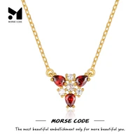 mc 925 sterling silver ruby triangle pendant necklaces 18k gold chain for women clavicle exquisite jewelry accessory for gift