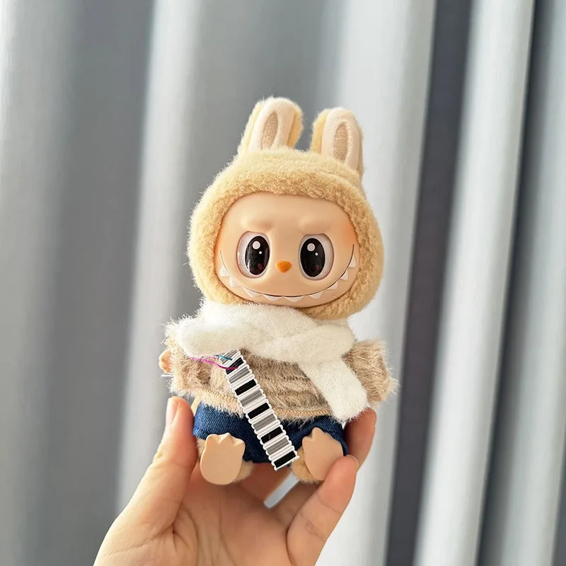 Для одежды Labubu 17 см кулон одежда для сидения детская джинсовый какао комплект из
