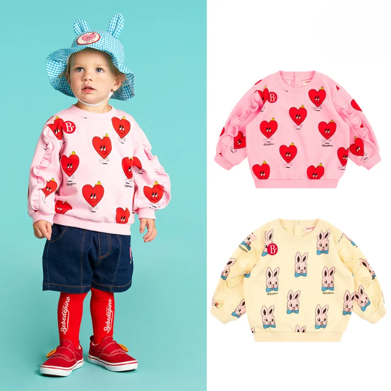 

(В наличии) 베베베베 베 2023 Весна для маленьких девочек, свитер с круглым вырезом и длинным рукавом