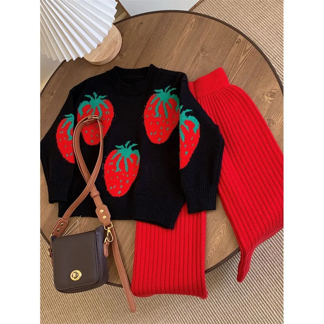 

2022 Children Sets Sweater O-neck Collar Pullover Pants Ankle Length Warm Cotton Soft Simple Fashion Comfortable Autumn Girls