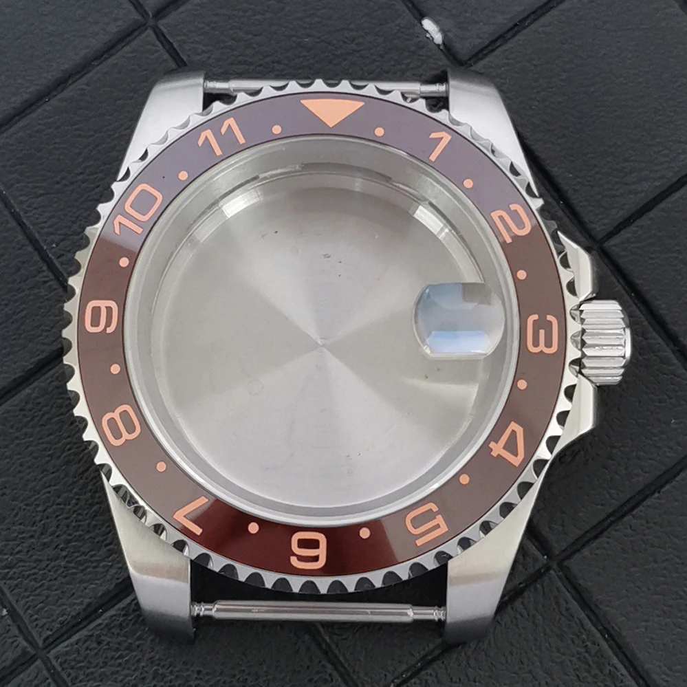 Modified 40mm Watch Case Stainless Steel Tight Bottom Case Bezel with A Sapphire Glass Magnifying Glass Fit NH34GMT Movement