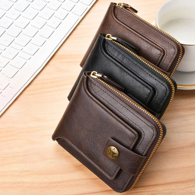 

Men's Small PU Wallet Vintage Short Purse Men Hasp Zipper Clutch Solid Porte Feuille Hommes Porte Monnaie Homme 2023