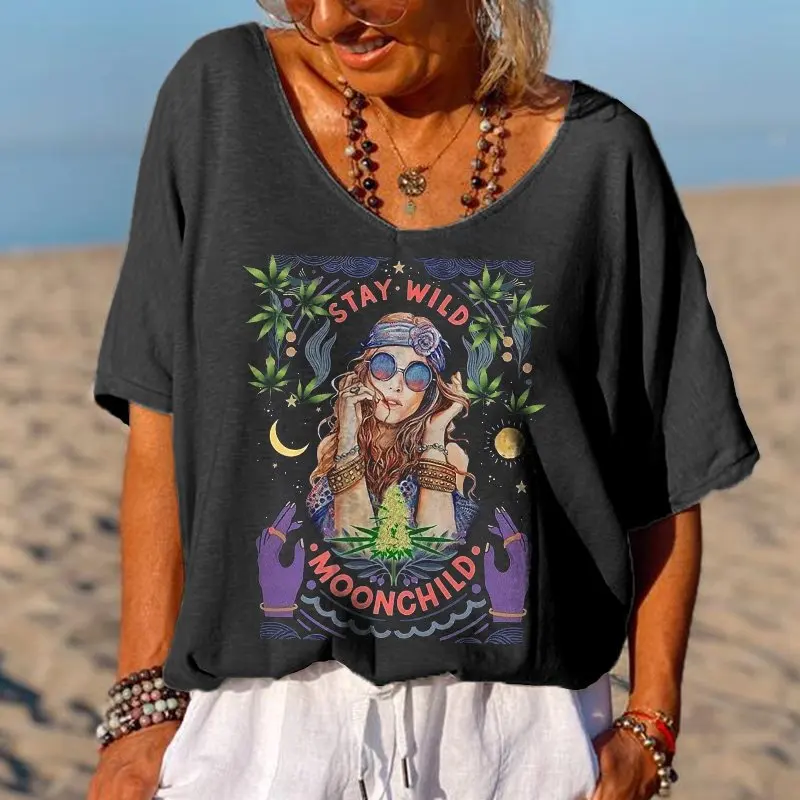 

Stay Wild Moon Child Printed Hippie T-shirt
