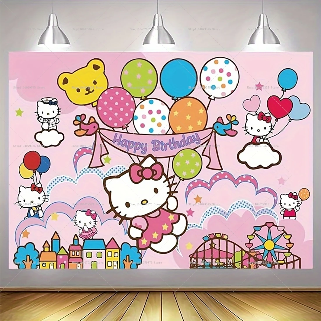 Фон для фотосъемки с рисунком Hello Kitty розовый фон на день рождения аксессуары
