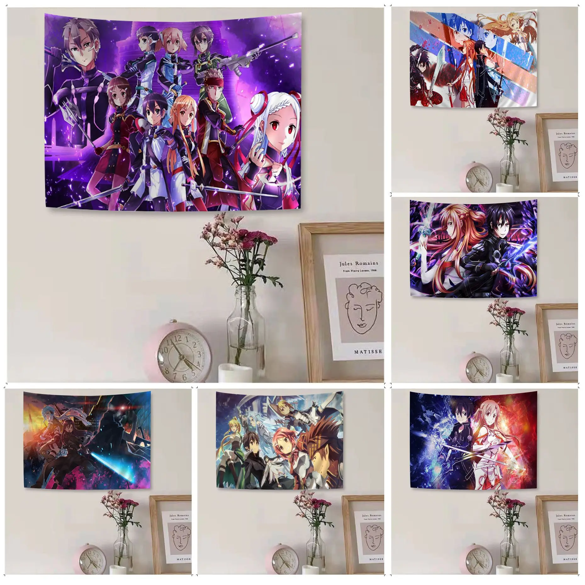 

Sword Art Online Cartoon Tapestry Hippie Flower Wall Carpets Dorm Decor Wall Hanging Home Decor