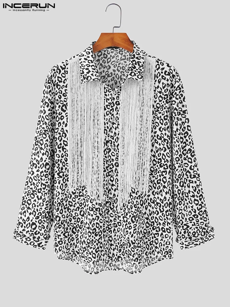 Fashion Casual Style Tops INCERUN Handsome Men's Leopard Printing Blouse Streetwear Male Fringed Long-sleeved Shirts S-5XL 2022
