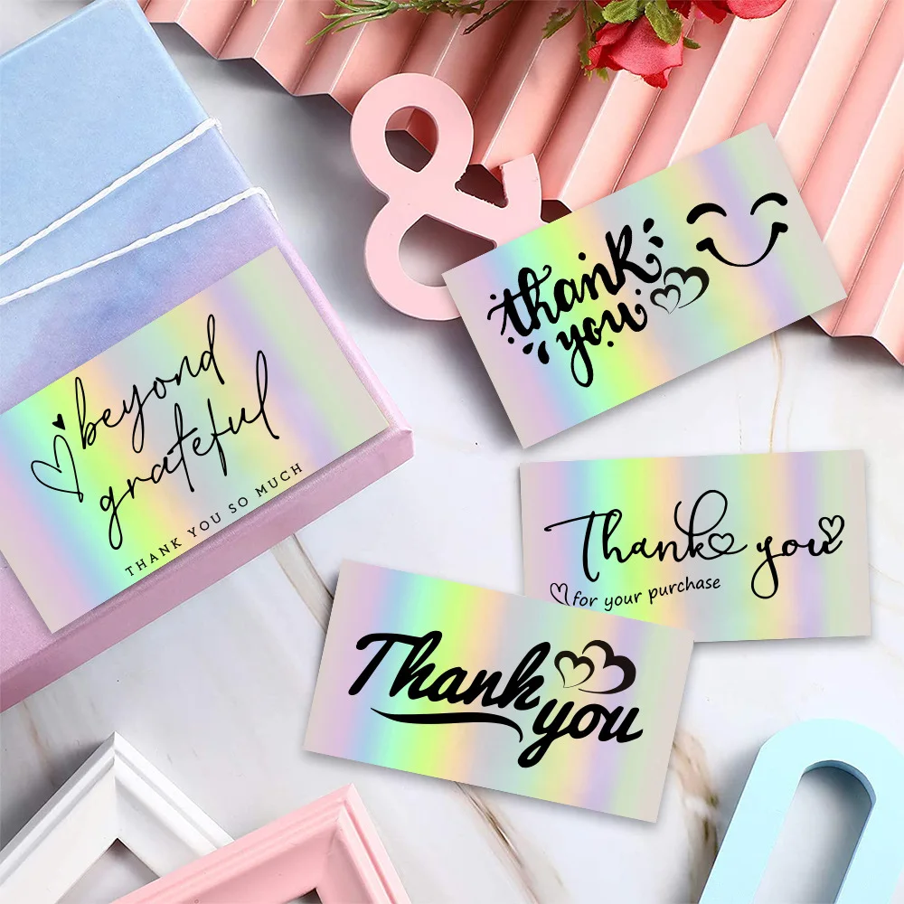 

5X9CM Small Bussiness Package Coated Rainbow Laser Grateful Card Thank You For Your Order Gift Box Decoration Supplies Wholesale