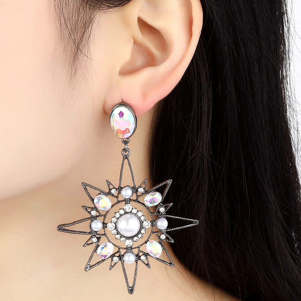 

1 Pair Star and Moon Mismatched Earrings Shiny Asymmetric Earrings Dangle Earrings