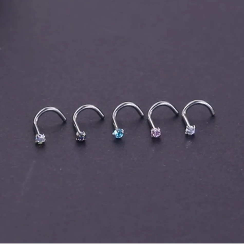 

1Pc Surgical Steel CZ Crystal Nostril Piercing Screw Nariz for Women Nose Ring Prong Nose Stud Body Piercing Jewelry 18G 20G