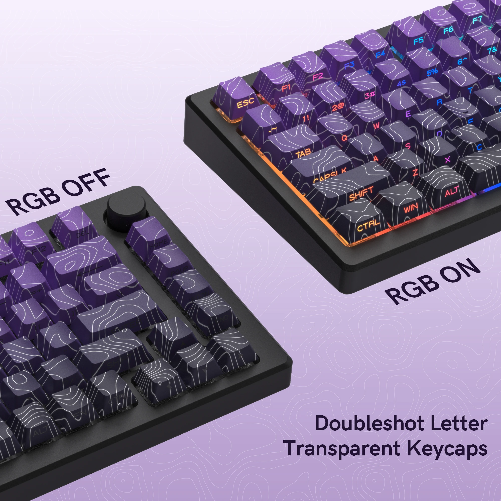 130-клавишные колпачки для клавиш Double Shot Dye Sub PBT с фиолетовым топографическим