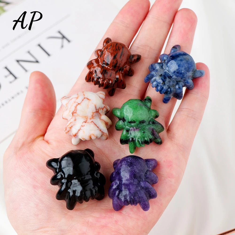 

Natural Stone Hand Carved Labradorite Spider Crystal Carving Healing Gemstone Yellow Calcite Statuette Home Decoration Gifts