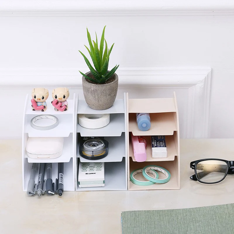 

3 Grid Desk Organizer Pen Holder Box Desktop School Supplies Pencil Kawaii Stationery Cosmetics Brush Office Makeup Storage
