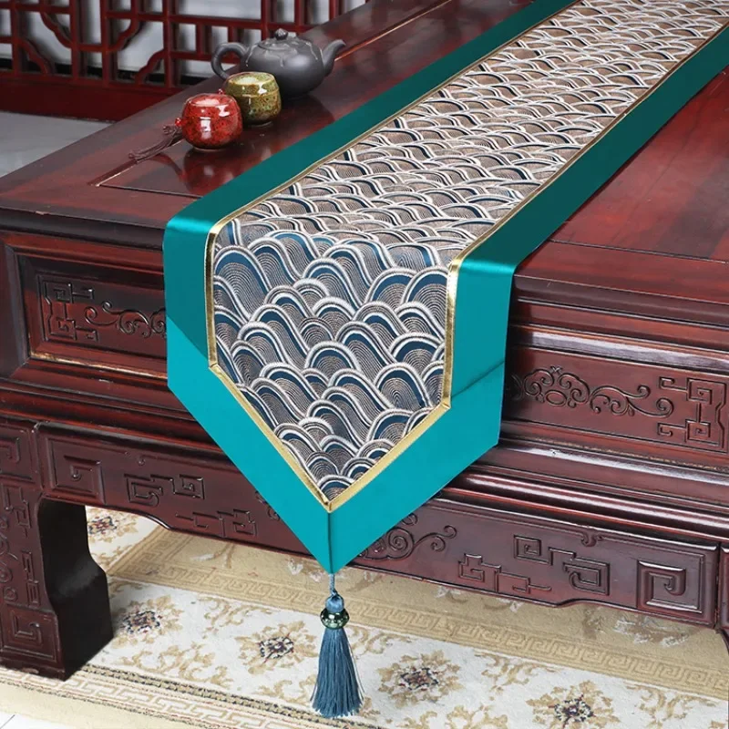 

Новое китайское тканевое покрывало с длинными полосками и золотым краем, прикроватное полотенце, роскошное украшение для дома и свадьбы, скатерти для стола
