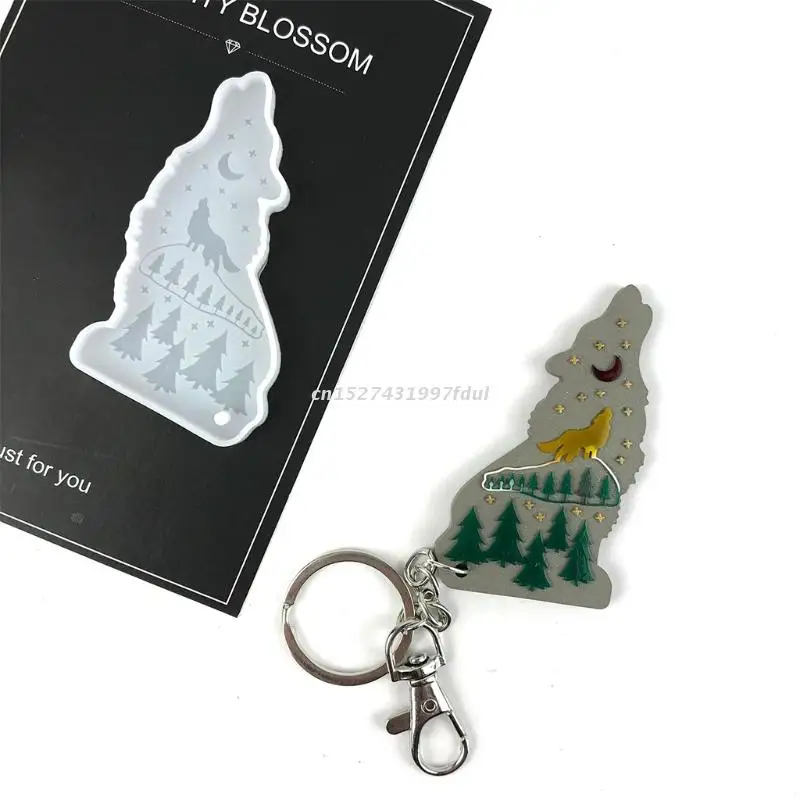 

Glossy Wolf Silicone Molds Resin Keychain Mold DIY Polymer Clay Molds Epoxy Craft Mold Animal Key Chain Mould with Hole