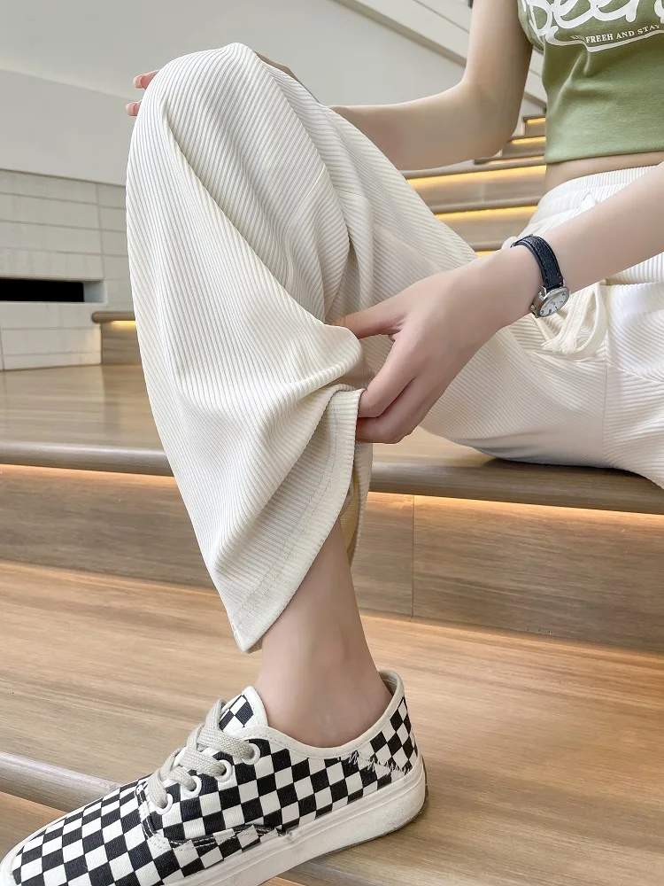 Брюки женские полосатые с широкими штанинами свободные прямые строгие