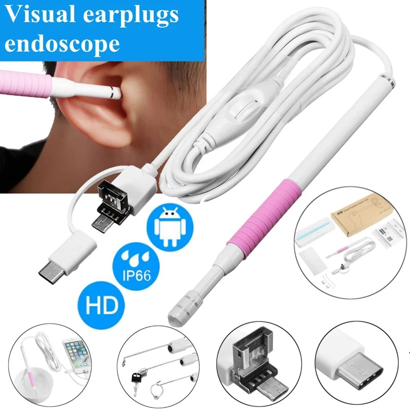 

3-In-1 Ear Cleaning Usb Endoscope 5.5Mm Visual Ear Spoon Earpick Otoscope Camera 640X480 Pink