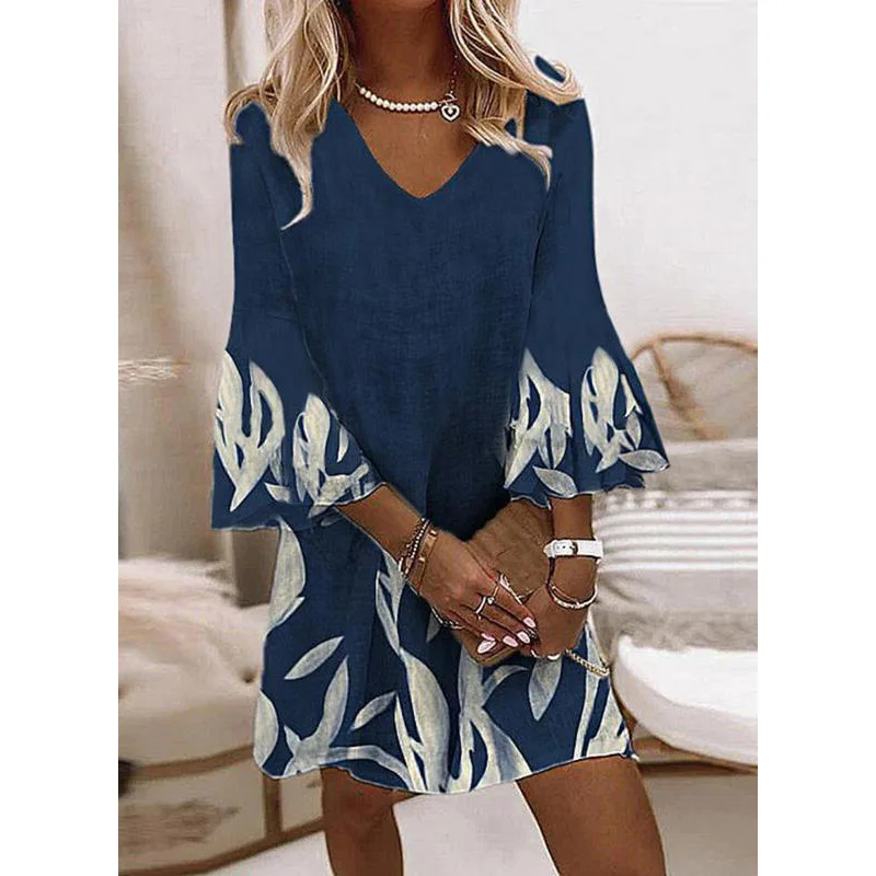 

Женское платье с рукавом 2023, V-образным вырезом и оборками