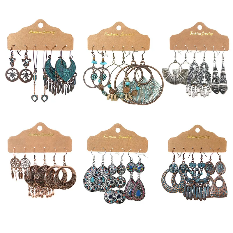 

Wholesale India Hot Sale Combination Accessories Set Fashion Vintage Earrings round Drop Oil Bohemian Style