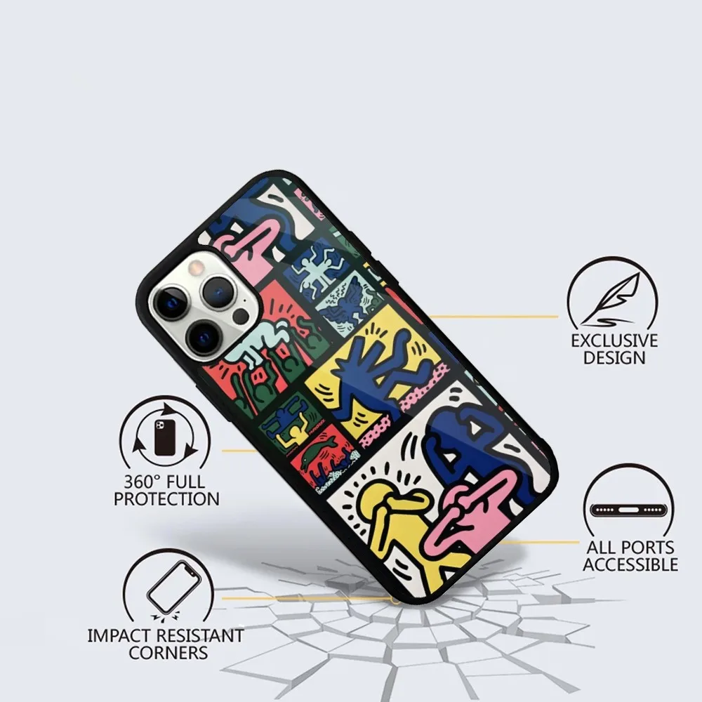 K-KeithS Art H-HaringS Phone Case For iPhone 16 15 14 13 12 11 Plus Pro Max Mini Magsafe Magnetic Wireless Charging