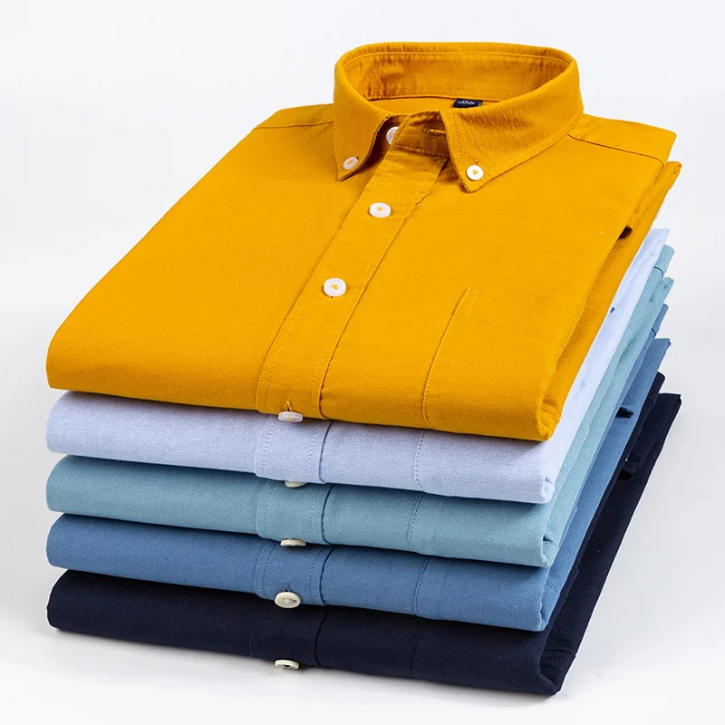 

Luxury Cotton Oxford Men's Shirt Long Sleeve Buttons Office Men Slim Fit Brand New Male Biouse Korean Fashion