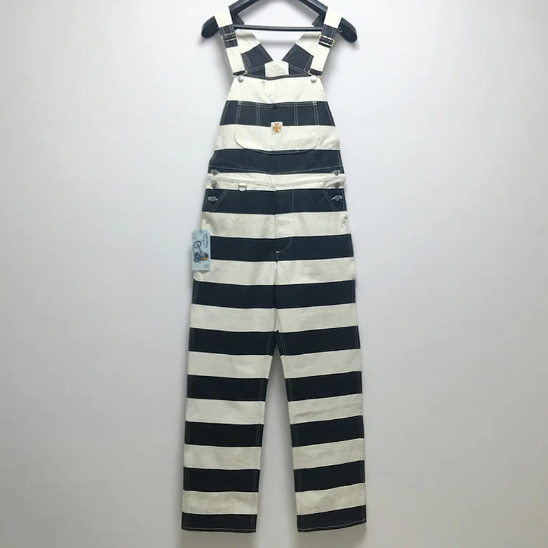 

BOB DONG Prisoner Striped Overalls Vintage Men's Motorcycle Biker Racing Pants