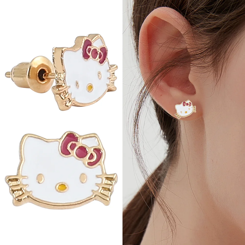 

Anime Sanrio Hello Kitty Earring Cute Cartoon Figure Kitty White Badge Ear Studs Earrings Jewelry for Women Girl Accessories