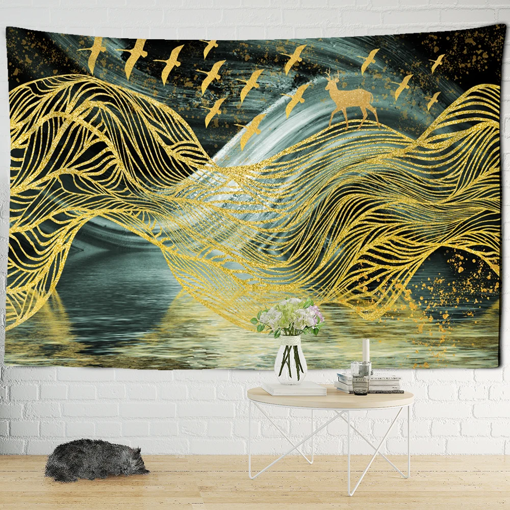 

Ink Painting Mountain Range Tapestry Psychedelic Line Wall Hanging Mountain Landscape Tapestries Tapis Home Art Decor Blanket
