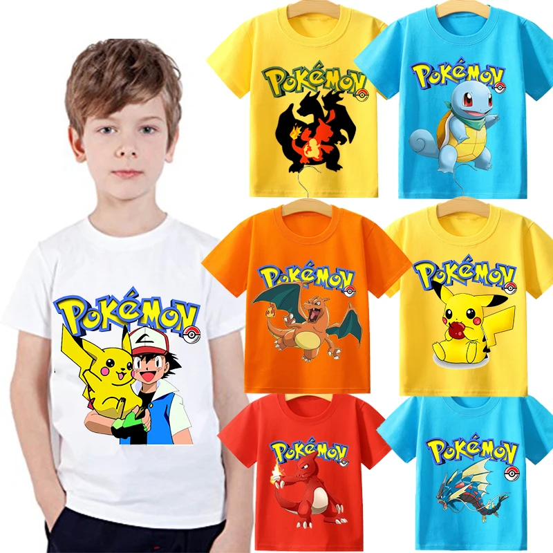 Детские футболки с изображением покемона Пикачу героев мультфильмов Charizard Greninja