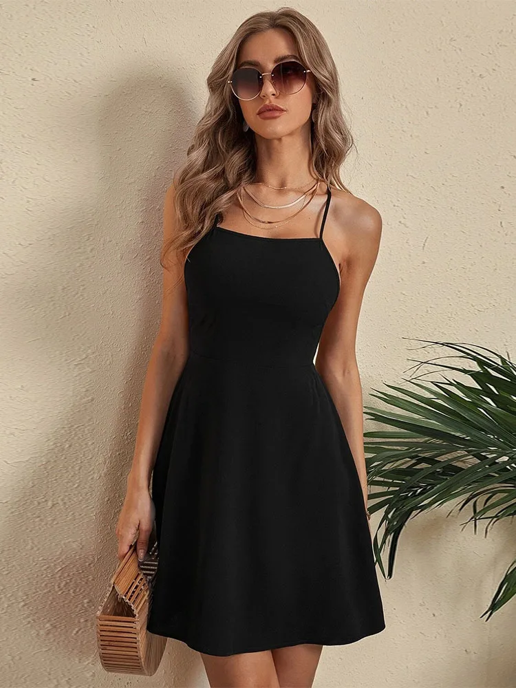 

Fashion Mini Dresses for Women Black Suspender Slim Women's Dress Summer Backless Sexy Party Club Robe Casaul Female Vestidos