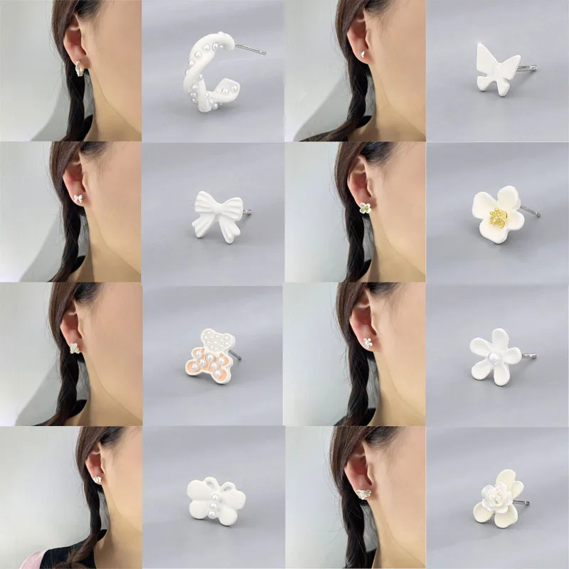 MEETSOFT керамические серьги-гвоздики в виде персиков цветов бантов жемчуга для