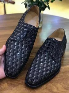Sipriks New Style Real Stingray Skin Shoes Men's Luxury Handmade Goodyear Welted Dress Shoes Unique Grooms Derby Business Casual