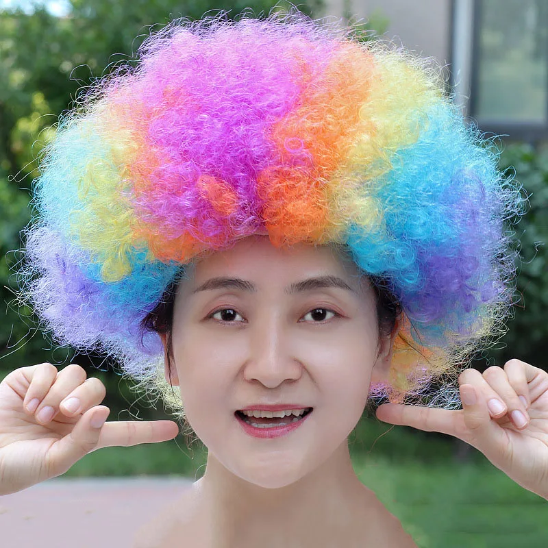 Colorful Wig Make Up Ball Headdress Children's Fan Wig Set Clown Explosive Head Big Curly Hair Colorful Hair Set Party Decor images - 6