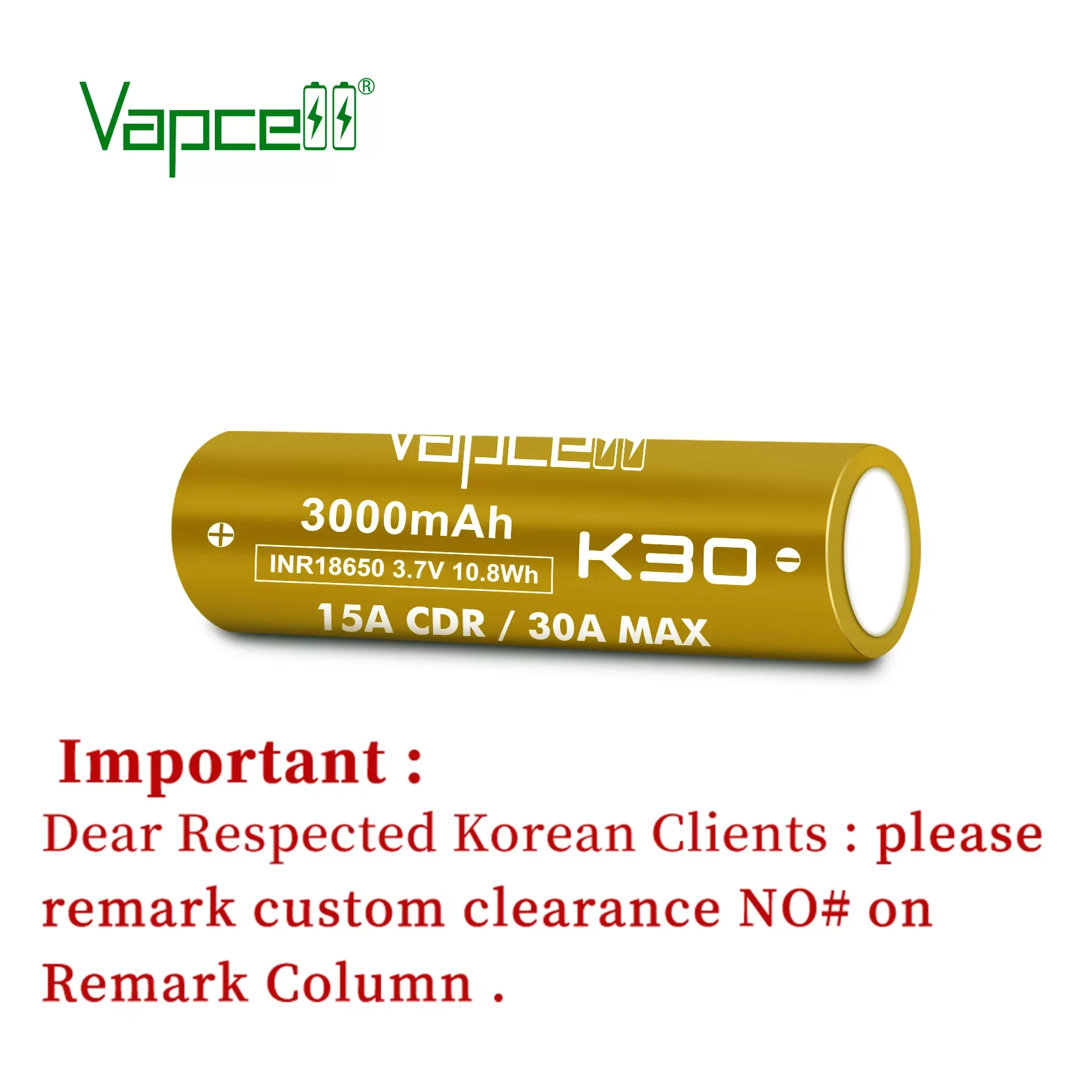 

Vapcell original INR18650 3000mah 15A K30 3.7V lithium battery Li ion rechargeable 18650 Batteries for power tools flashlight