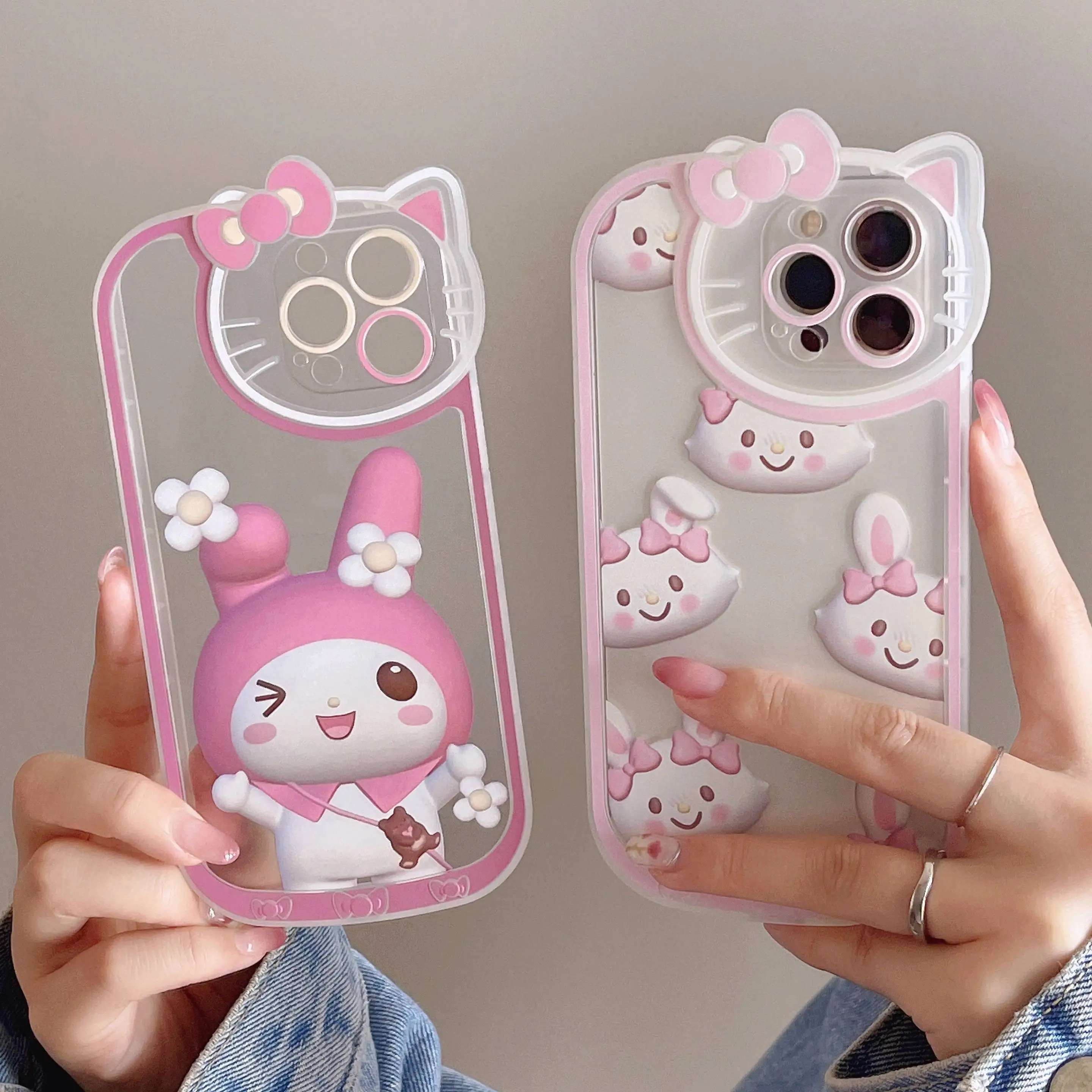 

Pink Hello Kitty 3D Melody Cute Phone Case for iPhone 13 12 11 Pro XS MAX XR X 8 7 6s Plus SE 2022 Case Cover