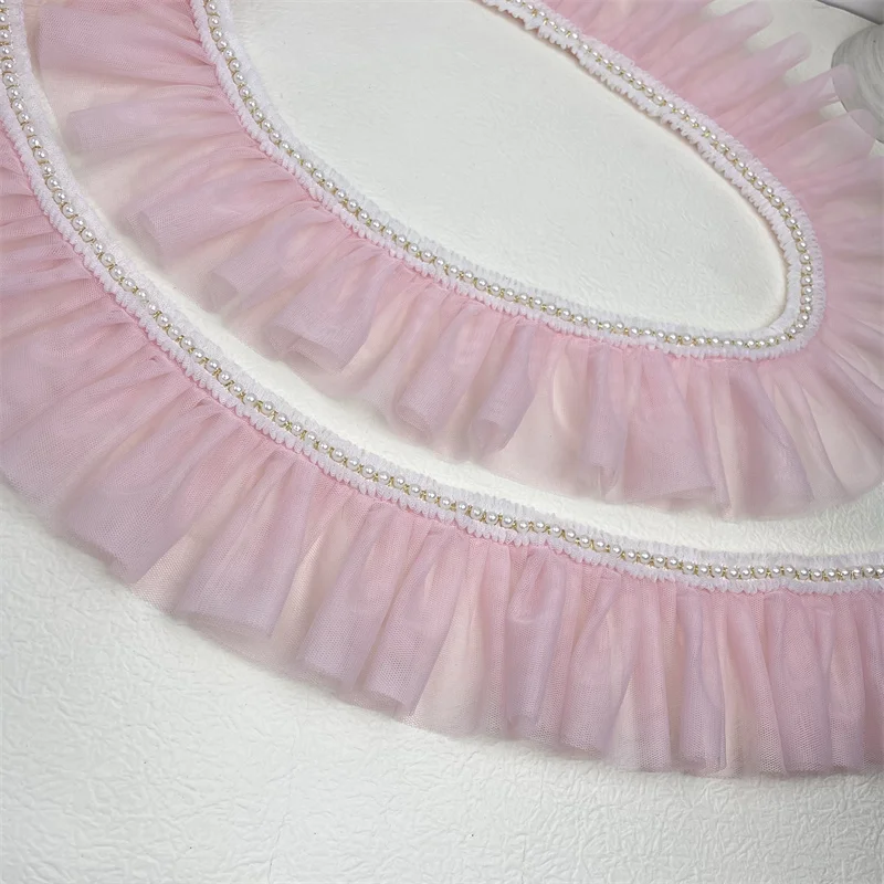 Плиссированное розовое кружево в стиле &quotЛолита&quot с отделкой бисером сделай