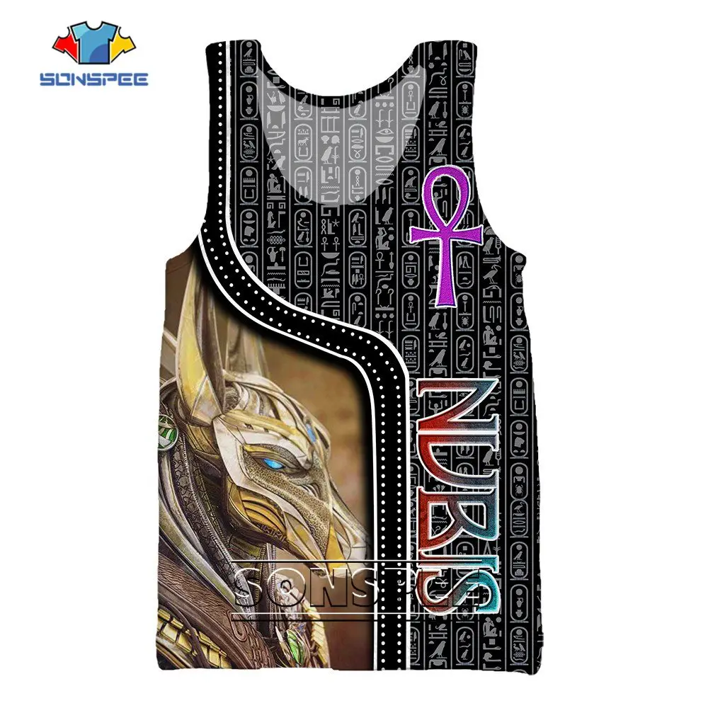 

SONSPEE Ancient Egyptian Anubis Summer Cool 3D Printing Sleeveless Vintage Inspired Vest Men Women Streetwear Oversize Tank Tops