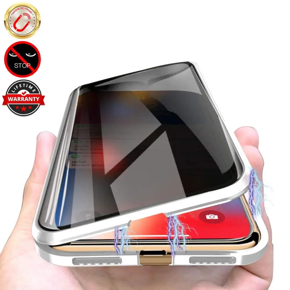 

Privacy Tempered Glass Magnetic Case for iPhone 11 Pro Max XS MAX XR X 8 7 13 14 Plus SE Magnet Metal Bumper Anti-Peeping Cover
