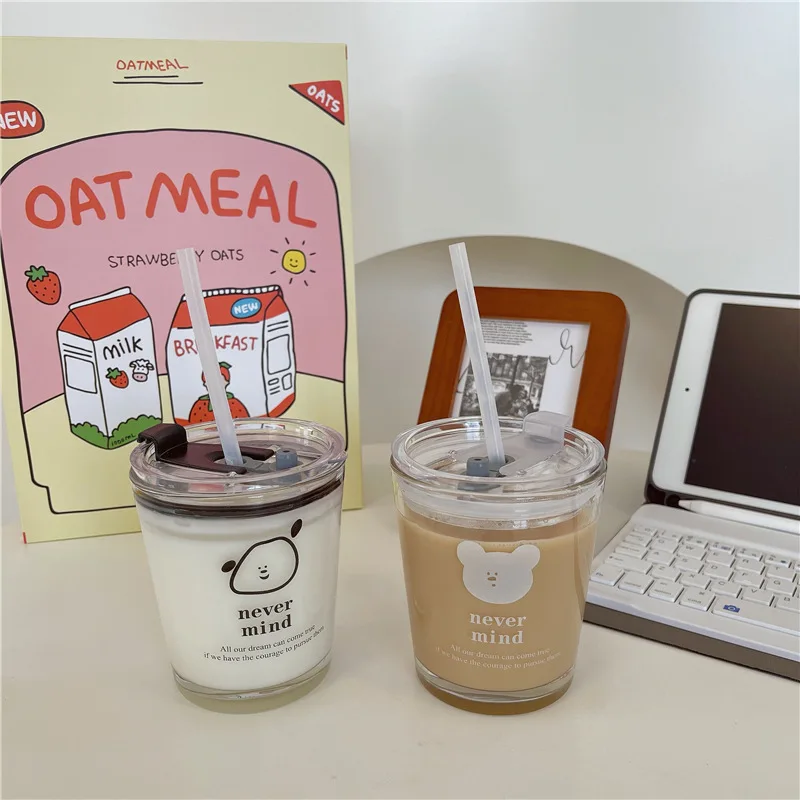 Корейский мультяшный соломенный стеклянный стакан кофейная чашка с принтом