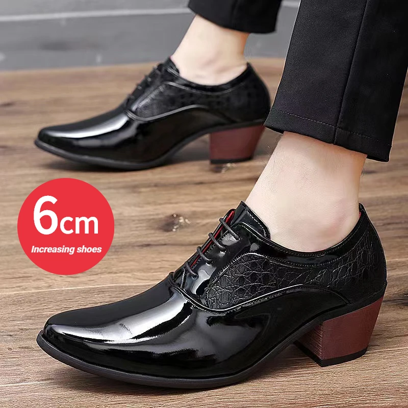

WEH elevator shoes for men Height increasing shoes wedding shoe leather pointed toe high-heel men party shoes hair stylist shoes